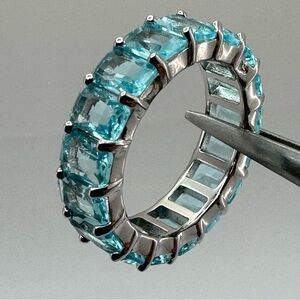 New 925 Sterling Silver Blue CZ Eternity Band Ring Size 8